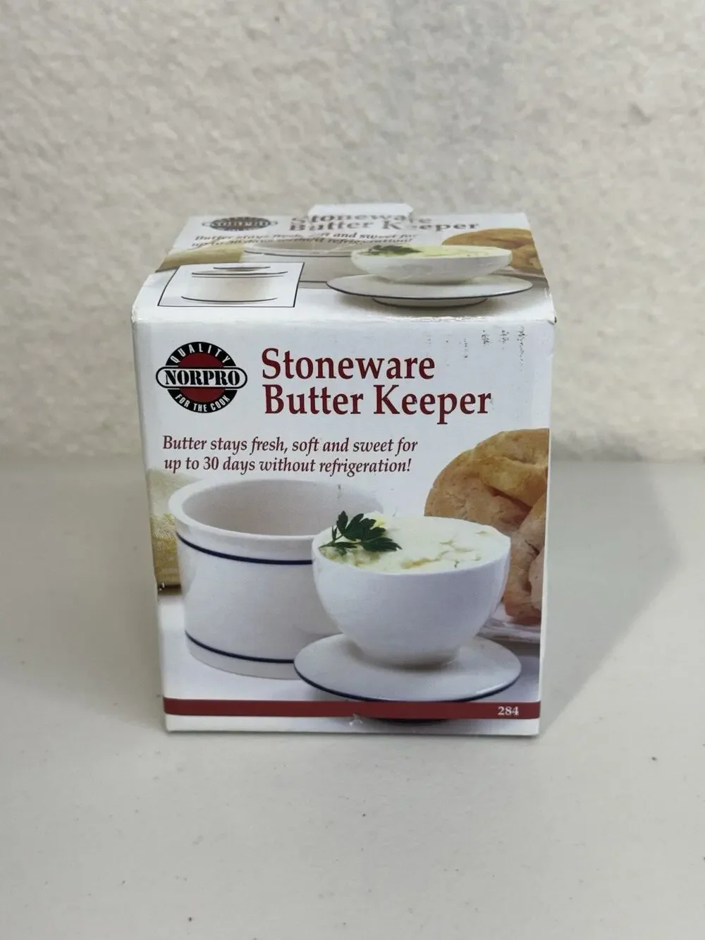 NORPRO Stoneware Butter Keeper White Ceramic Crock and Cover 4